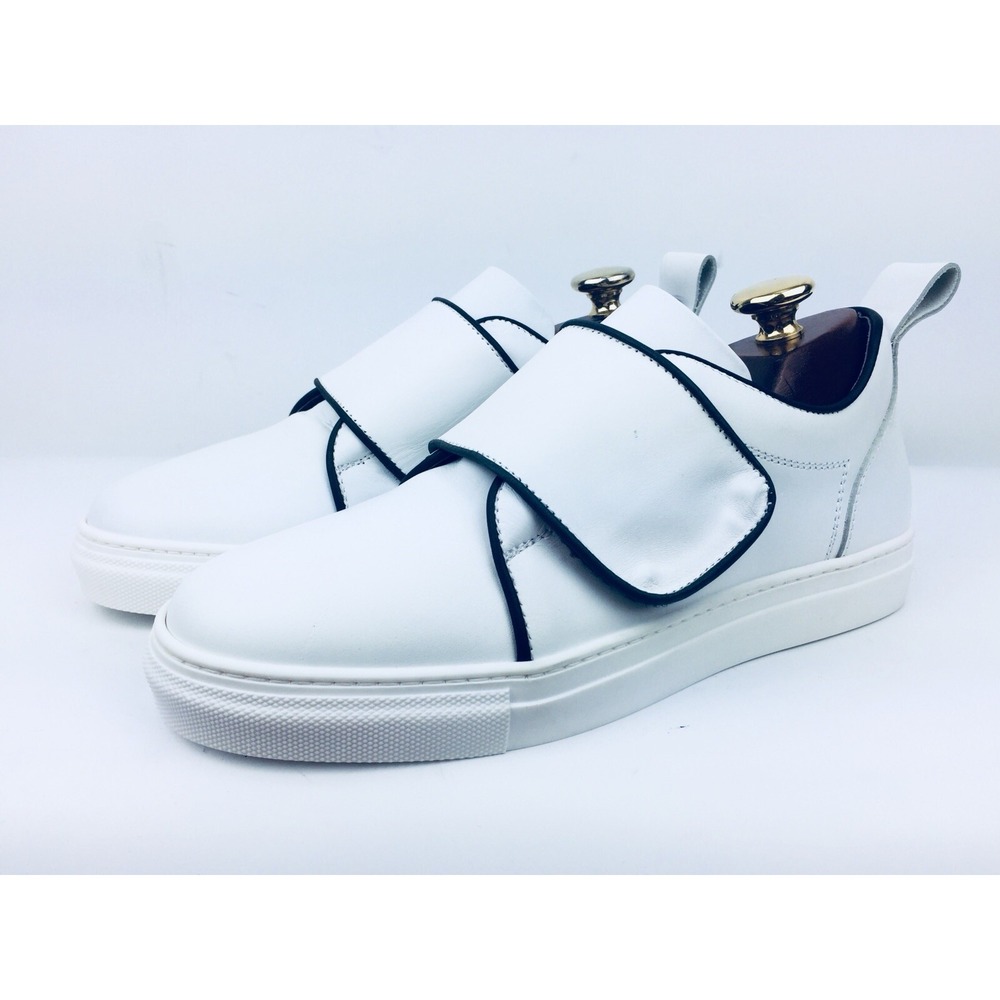 Barneys‎ New York Strap-Detailed Leather White Sneakers Sz 39/US 8.5 made Italy